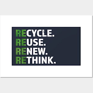 Recycle Reuse Renew Rethink, re use Earth Day Environmental Posters and Art